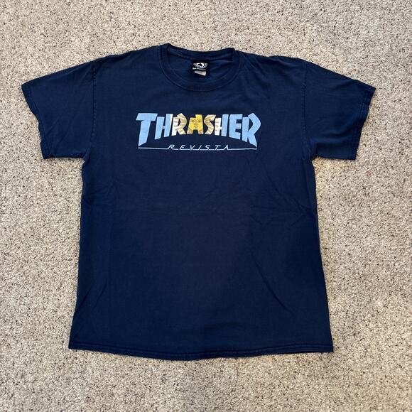 Thrasher Revista Graphic T-Shirt Navy Blue Large Skateboarding Mens Y2K - Picture 1 of 6